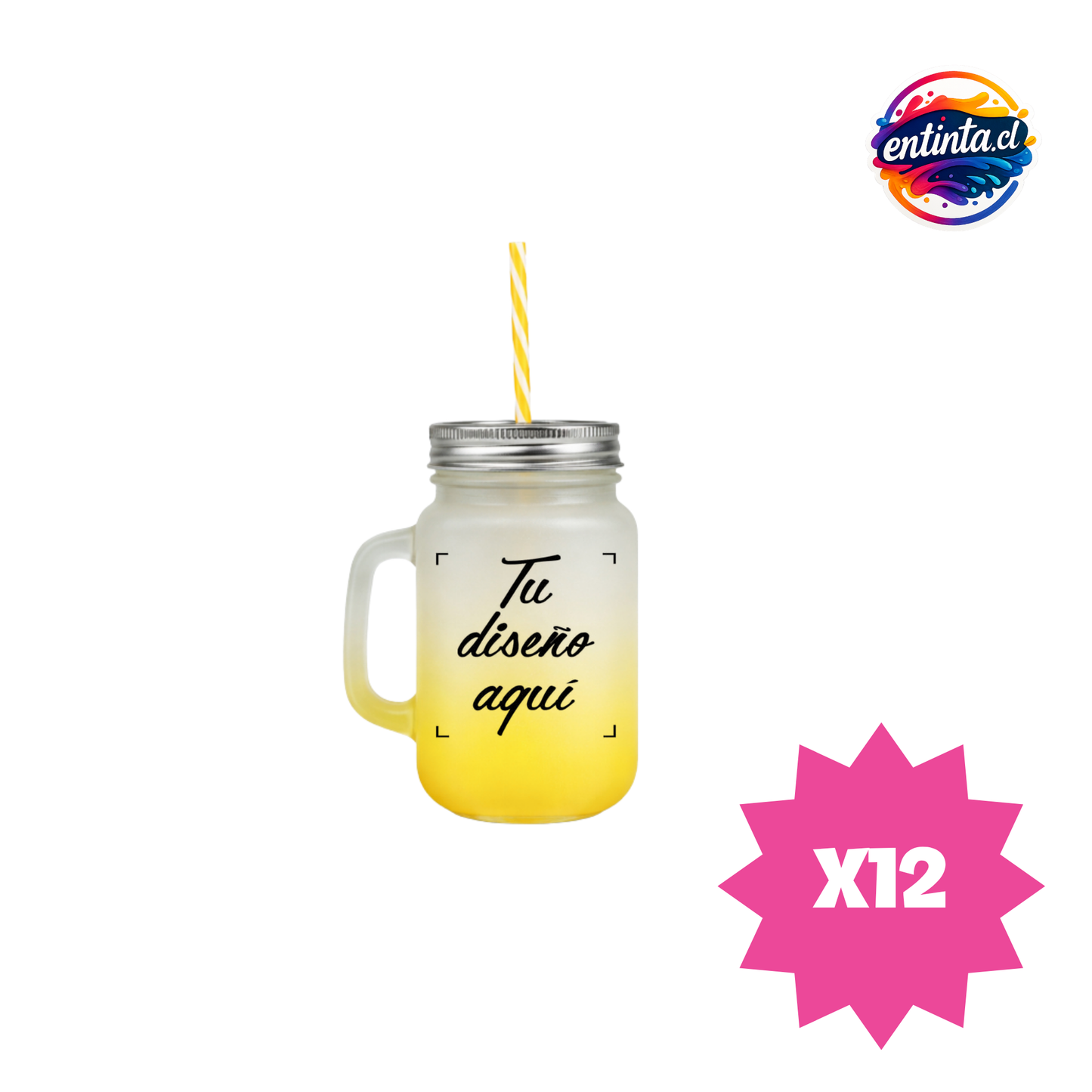 Frasco Personalizado con Tapa y Bombilla 14oz