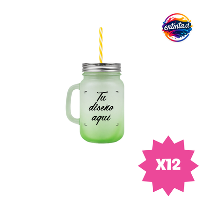 Frasco Personalizado con Tapa y Bombilla 14oz