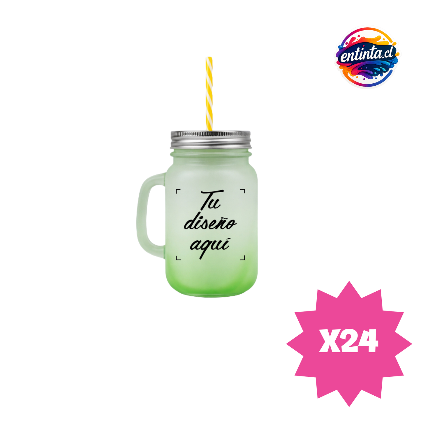 Frasco Personalizado con Tapa y Bombilla 14oz