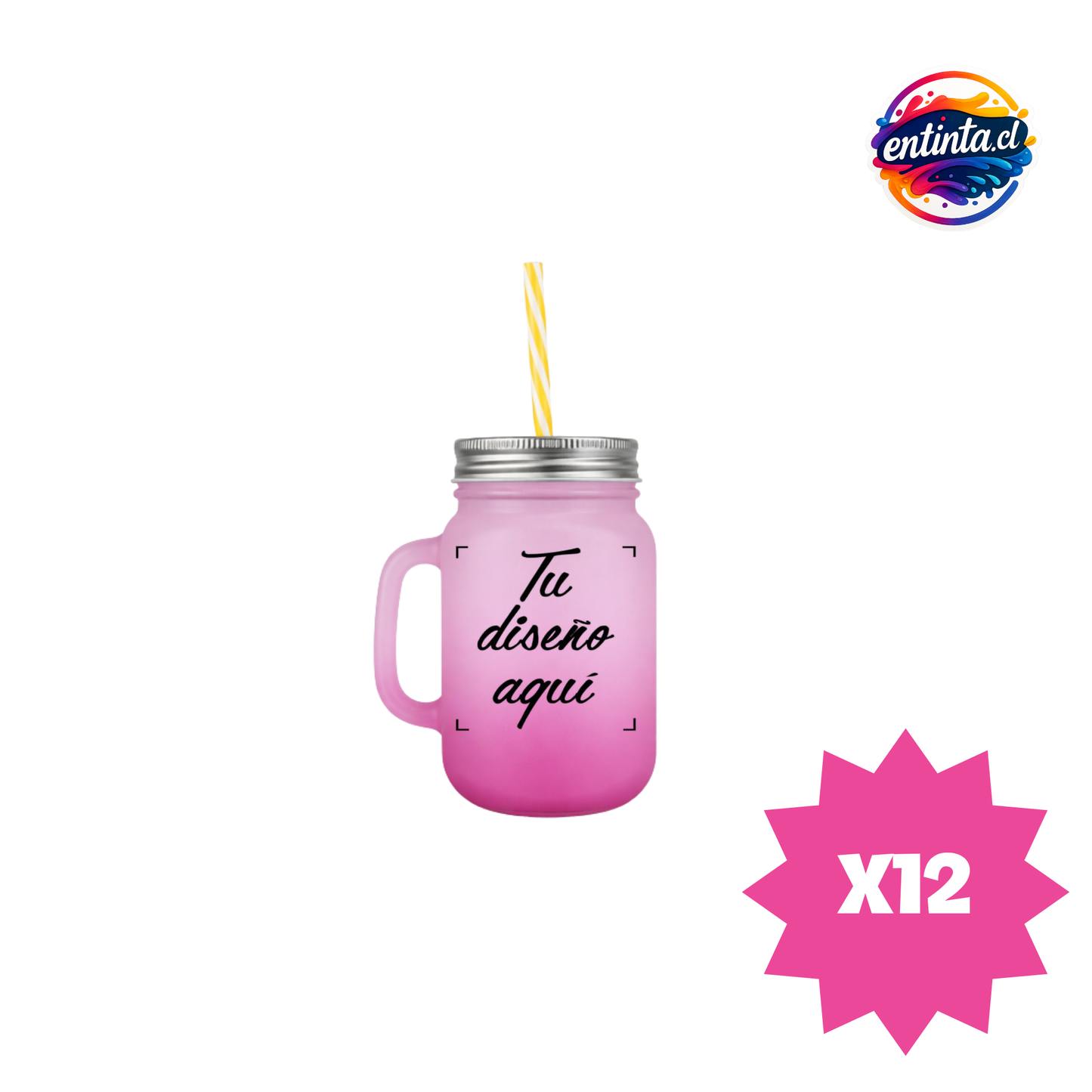 Frasco Personalizado con Tapa y Bombilla 14oz