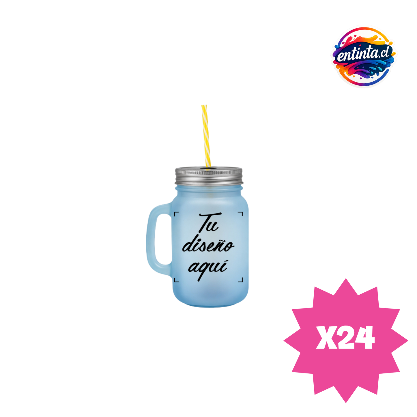 Frasco Personalizado con Tapa y Bombilla 14oz