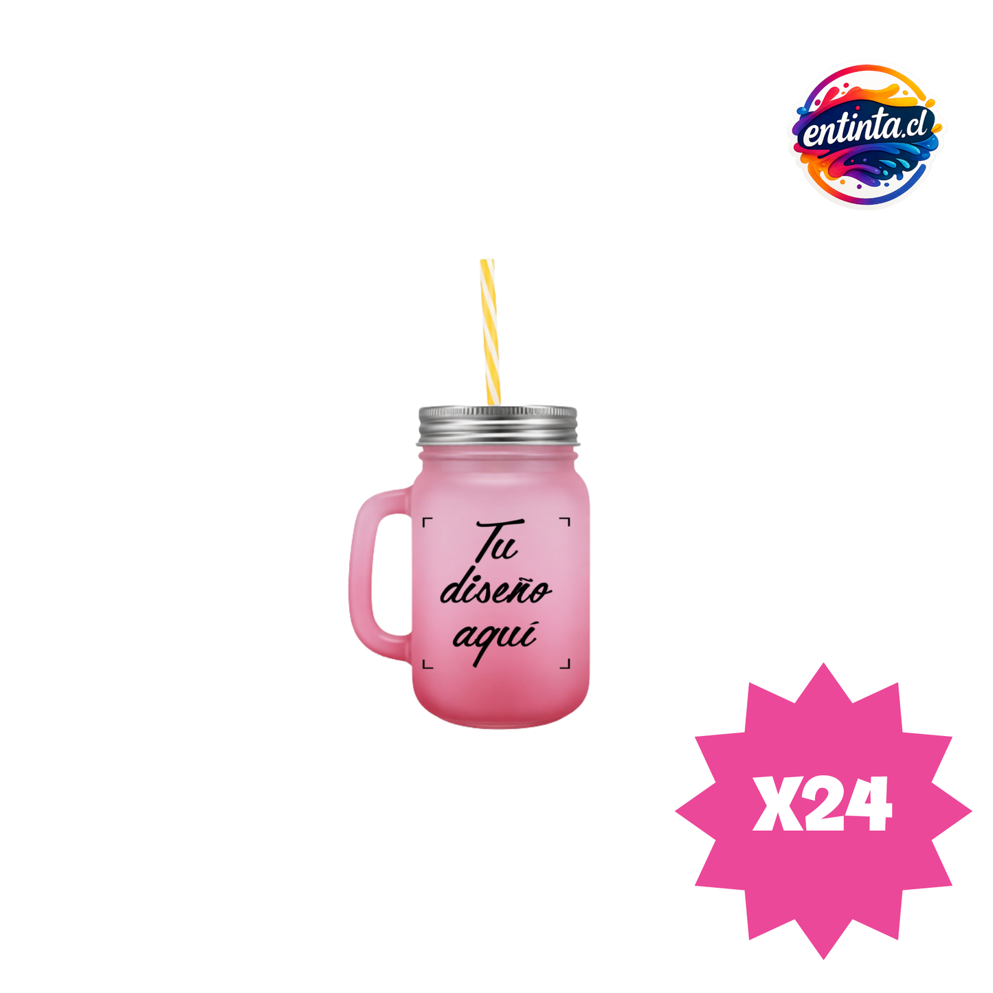 Frasco Personalizado con Tapa y Bombilla 14oz